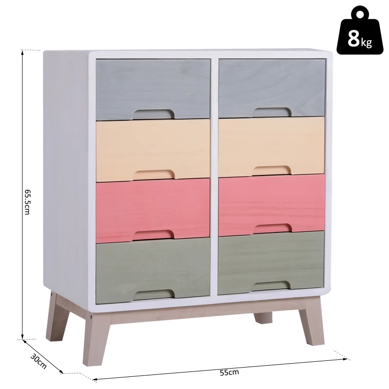 HOMCOM Chest of Drawers, 55Dx30Wx65.5 H cm, Paulownia Wood-Multicolour