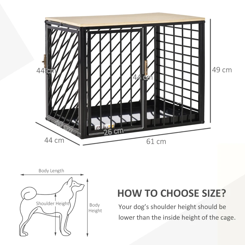 PawHut Heavy Duty Steel Dog Crate Mini Small Dog Kennel Two Doors Tray Large Top Pet Cage 61L x 44W x 49H cm