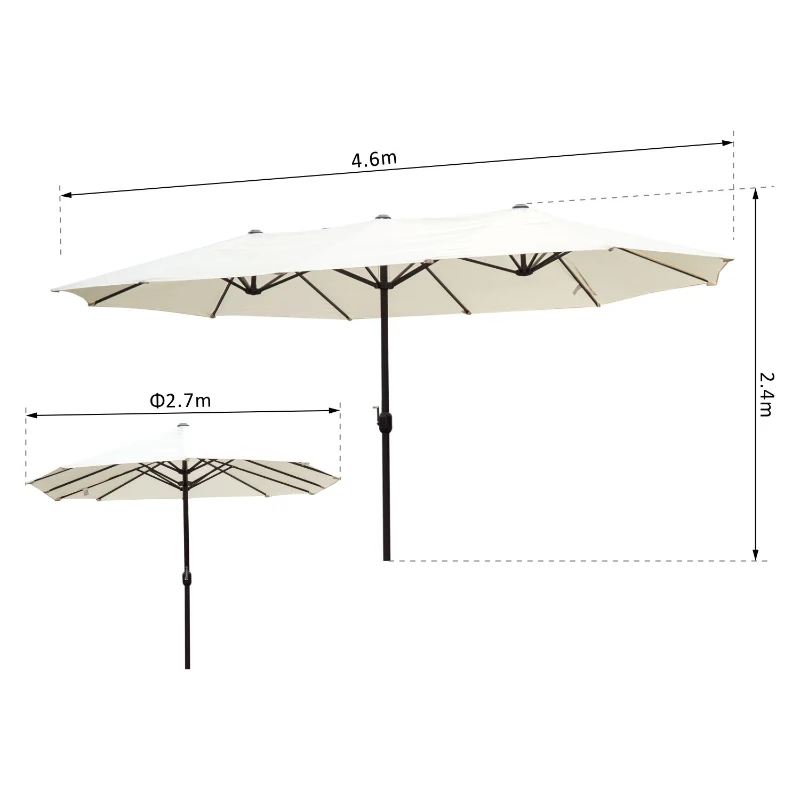 Outsunny 4.6 m Twin Parasol with Crank-Cream White