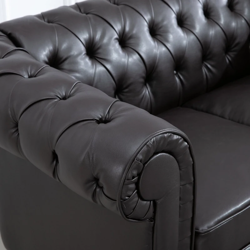 HOMCOM Tufted PU Leather 2-Seater Sofa on Solid Wood Legs Dark Brown