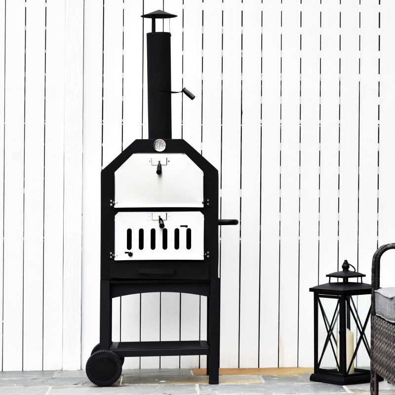 Outsunny Stainless Steel 2-Tier Outdoor Charcoal Pizza Oven