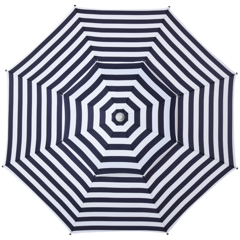 Outsunny Arc. 240cm Beach Umbrella Double-top Canopy Adjustable Height with Carry Bag for Beach Patio Garden Outdoor Blue Stripe