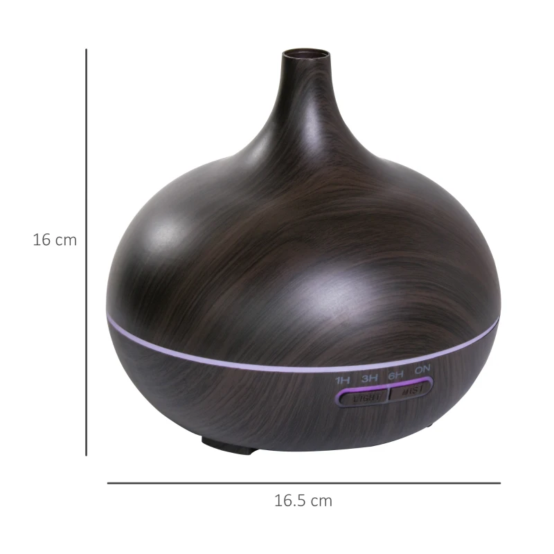 HOMCOM 400ml Aroma Diffuser for Essential Oils & Water Humidifier w/ 7 LED Lights Timer Auto Shutdown Home Office Relaxation Mini Spa Dark Brown