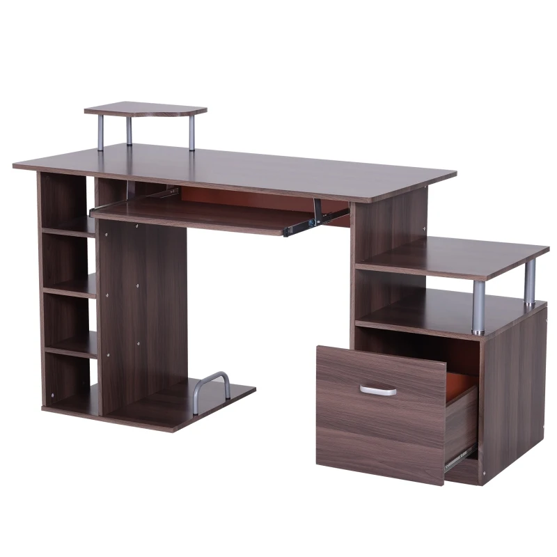 HOMCOM 152Lx60Wx88H cm Workstation W/Drawer, Shelves-Brown