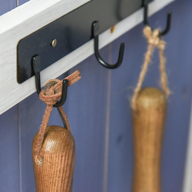 Outsunny Outdoor Garden Shed Wooden Garden Cabinet 3-Tier Double-door Storage Shed 2 Shelves Organizer with Handle Hooks Magnetic Latch Foot Pad 77 x 58 x 175cm Blue