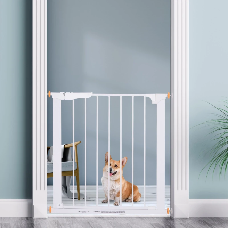 PawHut Stair Gate, Pressure Fit Safety Dog Gate Easy Close Pet Barrier for Doorway, 73-80 cm, White