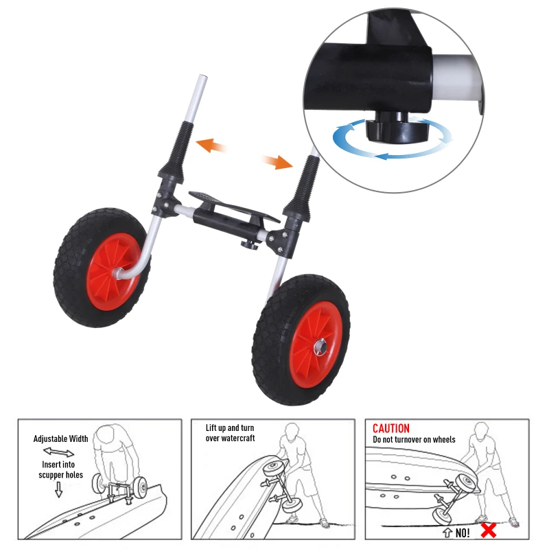 Outsunny Aluminium Frame Kayak Transport Trolley w/ 2 Red Wheels
