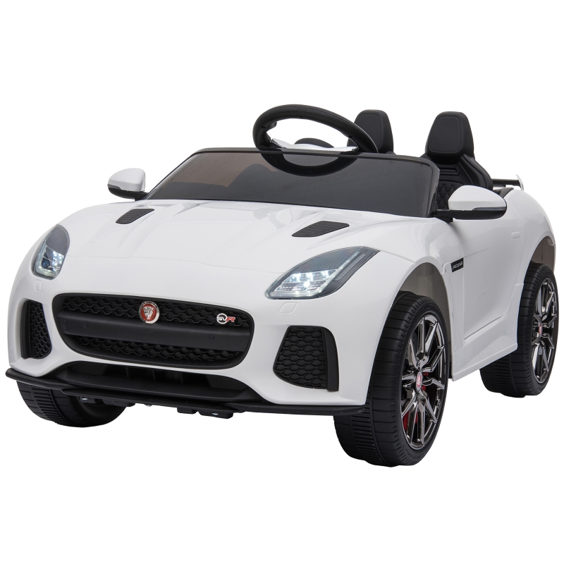 HOMCOM 6V Rechargeable Battery Ride-On Car Licensed Jaguar F-type SVR Forward Reverse Lights Horn Music Player w/ Seat Belt White