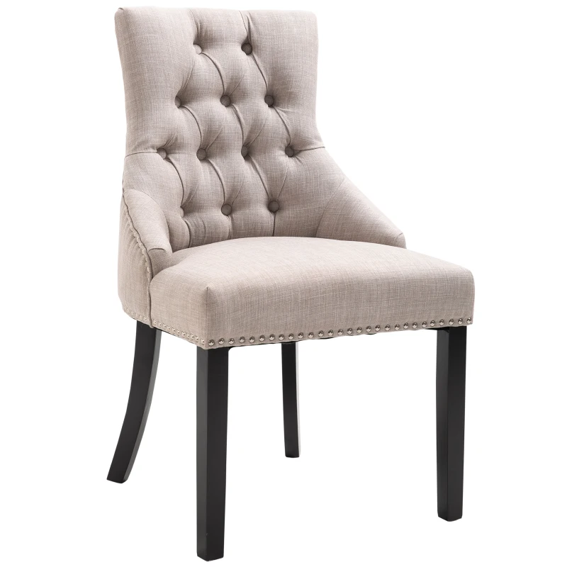 HOMCOM Dining Accent Chair Elegant Chic Home Business Linen Upholstery Wood Frame Light Grey