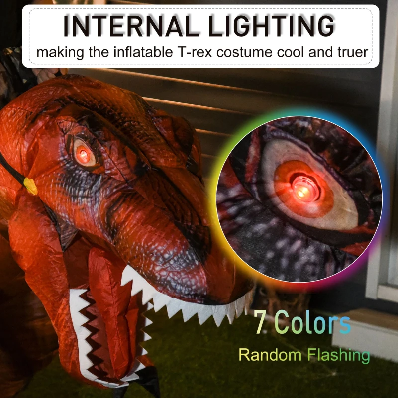 HOMCOM Polyester LED-Lit Inflatable T-Rex Costume Red