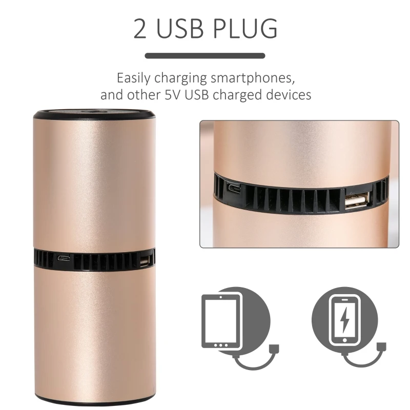 HOMCOM Portable Car Air Purifier, Low Noise Air Cleaner with 2 USB Port for Dust, Pollen, Smoke, Odor, Gold