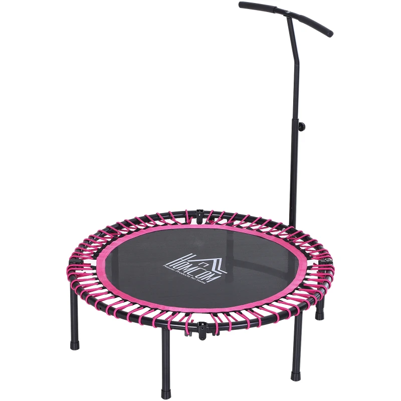 HOMCOM Mini Round Steel Frame Trampoline w/ Adjustable Handle Pink