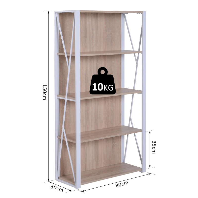 HOMCOM 4-Tier Bookshelf Wood Rack Bookcase