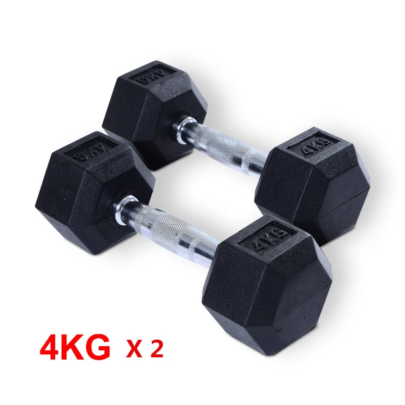 HOMCOM Rubber Dumbbell Sports Hex Weights Sets Home Gym Fitness Hexagonal Dumbbells Kit Weight Lifting Exercise (2 x 4kg)