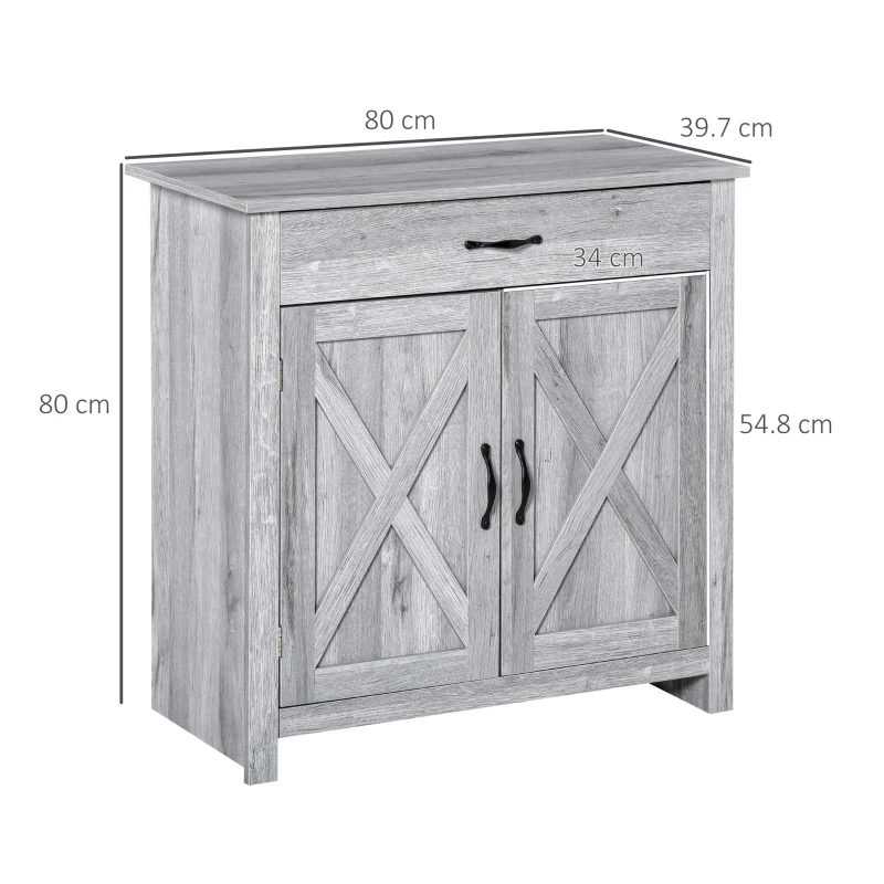 HOMCOM Farmhouse Barn Door Sideboard Storage Cabinet Coffee Bar for LIVING Room – Grey Grain