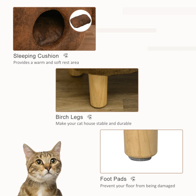 PawHut Cat House Animal Footstool Buffalo Ottoman Pet Condo Cave w/ Sleeping Cushion, Brown