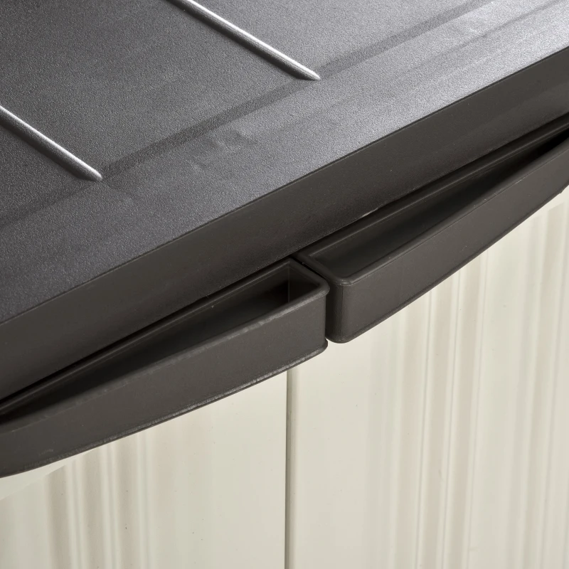 Outsunny Plastic Utility Cabinet Garden Tool Shed Patio Double Door Storage Closet Adjustable Shelves, 65x37x91.4cm, Beige