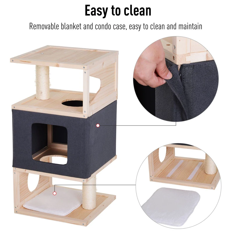 PawHut Multi-Level Cat Tree Sisal-Covered Scratching Post Kitten House Perch Condo