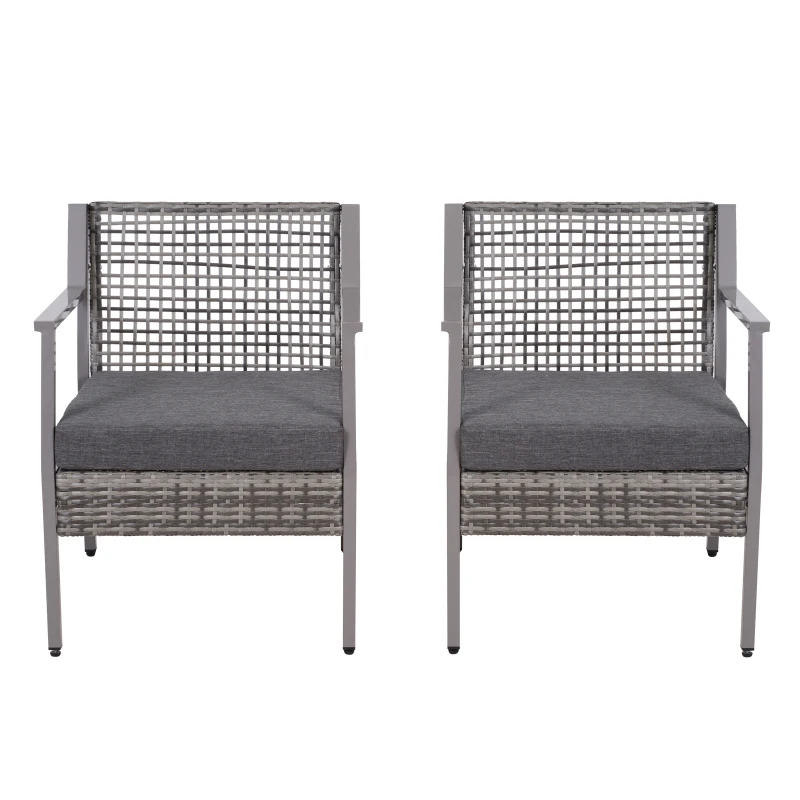 Outsunny 2Pc Rattan Dining Chairs Outdoor Patio Garden Conversation Wicker Sofa Arm All Weather Furniture w/ Cushions