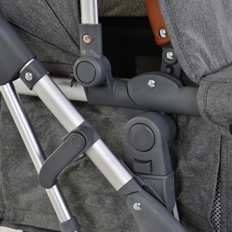 HOMCOM Aluminium Alloy Adjustable & Folding Baby Stroller Grey