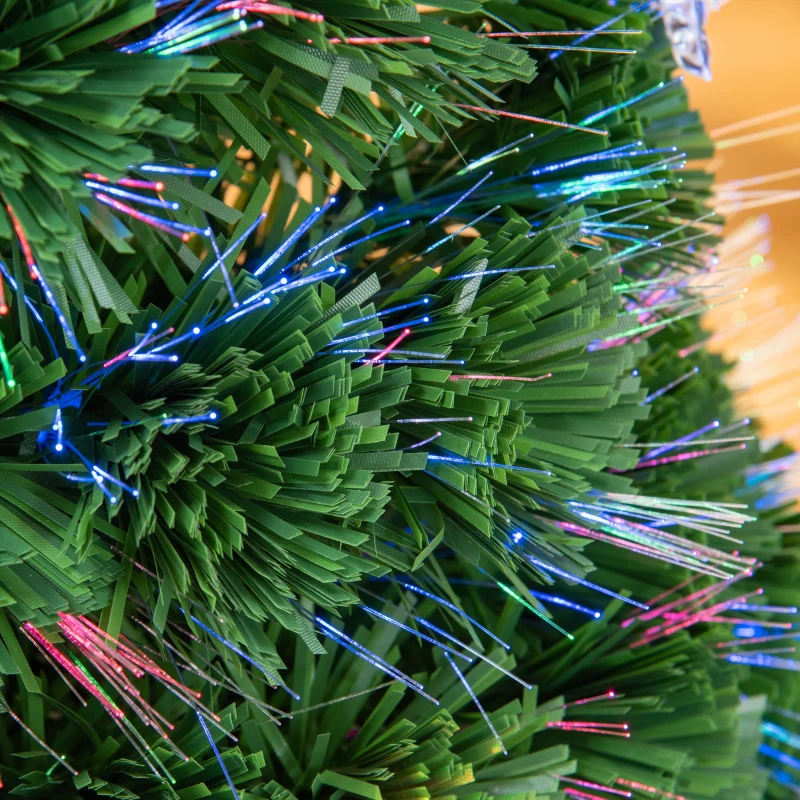 HOMCOM 4FT Prelit Artificial Christmas Tree Fiber Optic LED Light Holiday Home Xmas Decoration Tree with Foldable Feet, Green