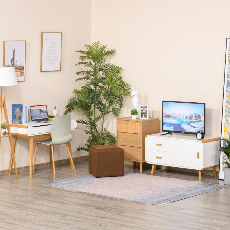 HOMCOM Modern TV Stand for TVs up to 45'' Flat Screen, TV Console Cabinet with Drawers and Cupboard, Cable Hole, Home Entertainment Center, Living Room Bedroom and Office, White