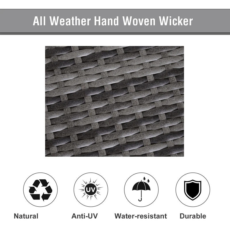 Outsunny Double Rattan Sun Lounger, Garden Daybed with 5-Level Adjustable Backrest, Outdoor Lounge Sunbed with Cushion and Pillows, 2 Seater Wicker Patio Furniture, Grey