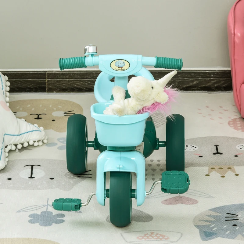 HOMCOM 3 Wheel Kids Tricycle Toddler Pedal Trike Ride on Bicycle with Front Back Basket Bell Balance Bike Boys Girls for 3 to 6 Years Green
