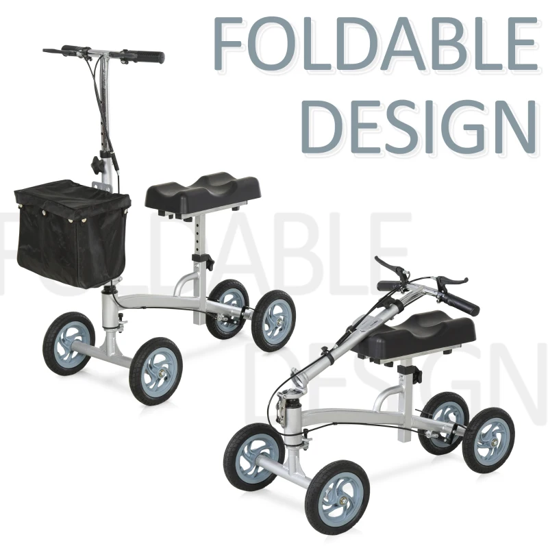 HOMCOM Metal Frame Knee Rehabilitation Scooter w/ Basket Black