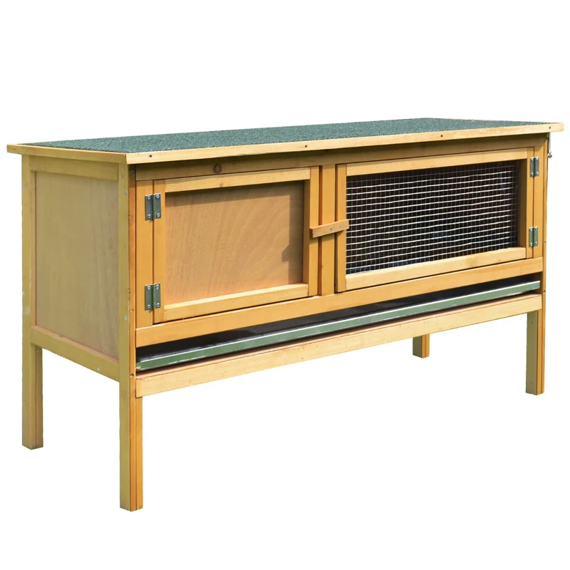 PawHut Wooden Rabbit Hutch Guinea Pigs House Outdoor Small Animal Bunny Cage w/ Hinged Top Slide out Tray 115 x 44.3 x 65 cm