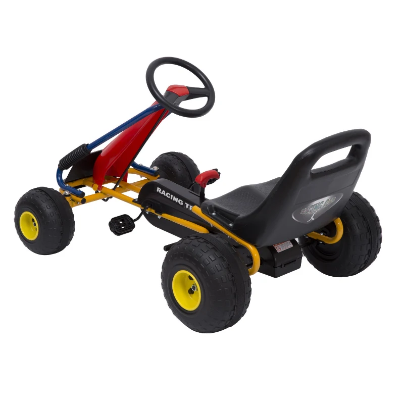HOMCOM Kids Ride Pedal Go Kart W/ Hand Brake-Red/Black