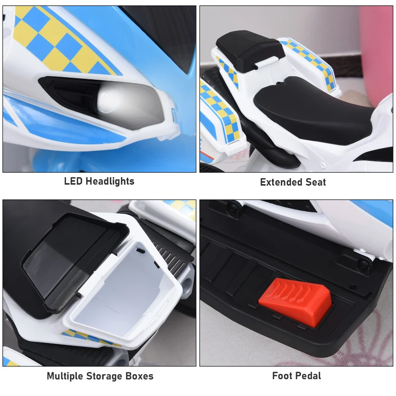 HOMCOM Kids Battery Powered Plastic Ride On Motorcycle Trike Blue