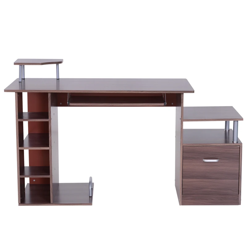 HOMCOM 152Lx60Wx88H cm Workstation W/Drawer, Shelves-Brown