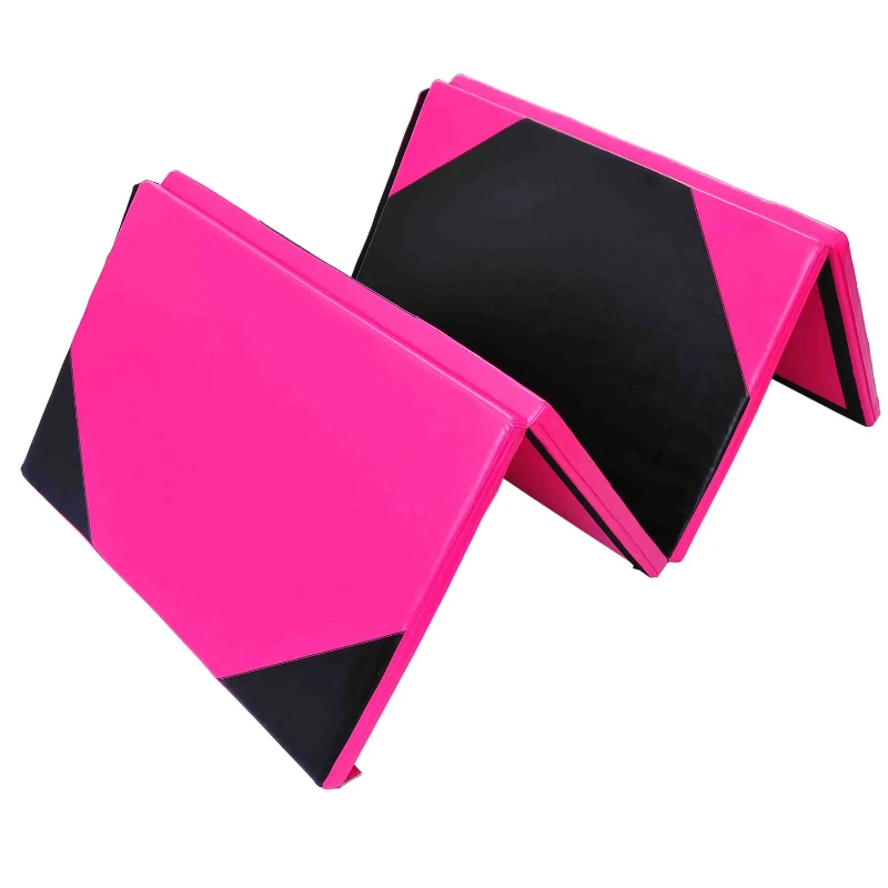 HOMCOM Folding Yoga Mat, 5 cm Thick-Pink/Black