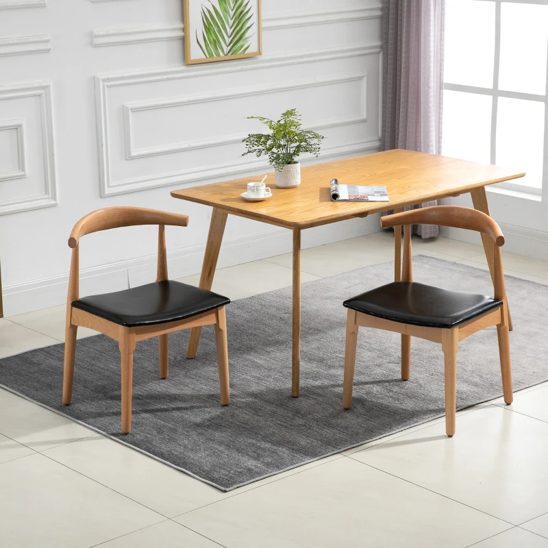 HOMCOM Beech Wood Twin-Pair Padded Dining Chairs Oak/Black