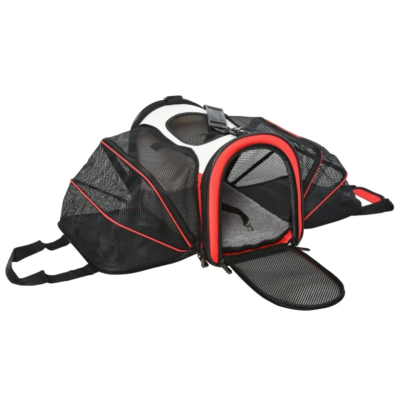PawHut Polyester Net Expandable Small Pet Carrier Red/Black