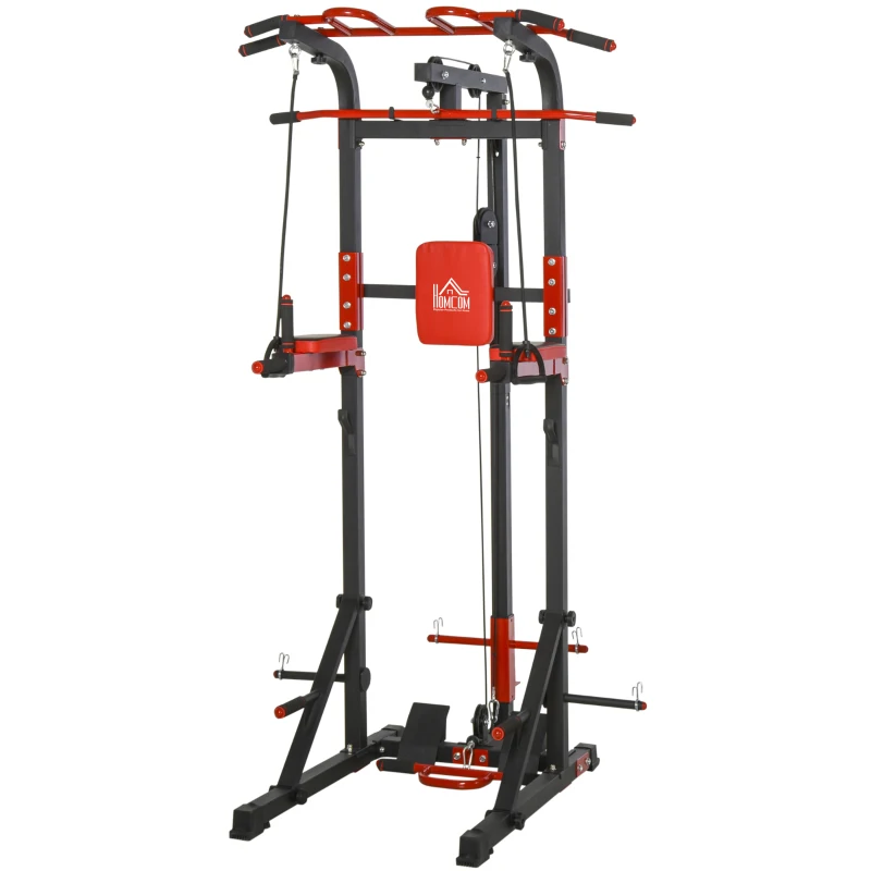 HOMCOM Power Tower Dip Station, Pull Up & Push Up & Dip Station for Home, Gym Multi-Function Strength Training Fitness, Commercial Workout for Arms, Legs, Back, Waist, Buttocks, Abdomen Exercise