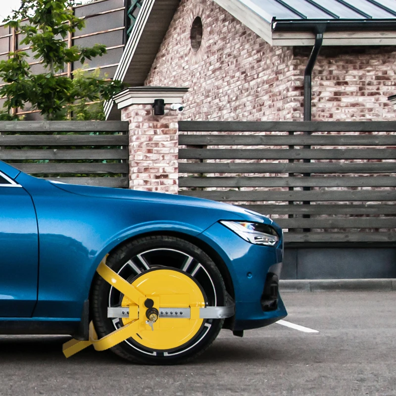 HOMCOM Heavy Duty Steel Wheel Clamps Anti-Theft Device Fits 13 to 15 Inch Wheels Suitable For Cars Trailer Motorcycle w/ 2 Keys