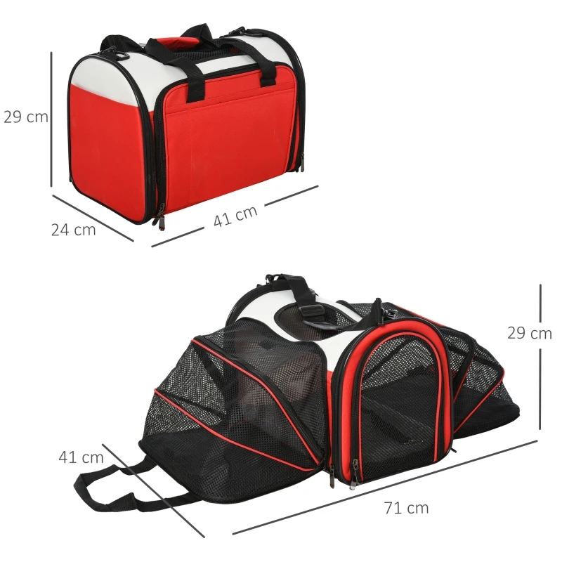 PawHut Polyester Net Expandable Small Pet Carrier Red/Black