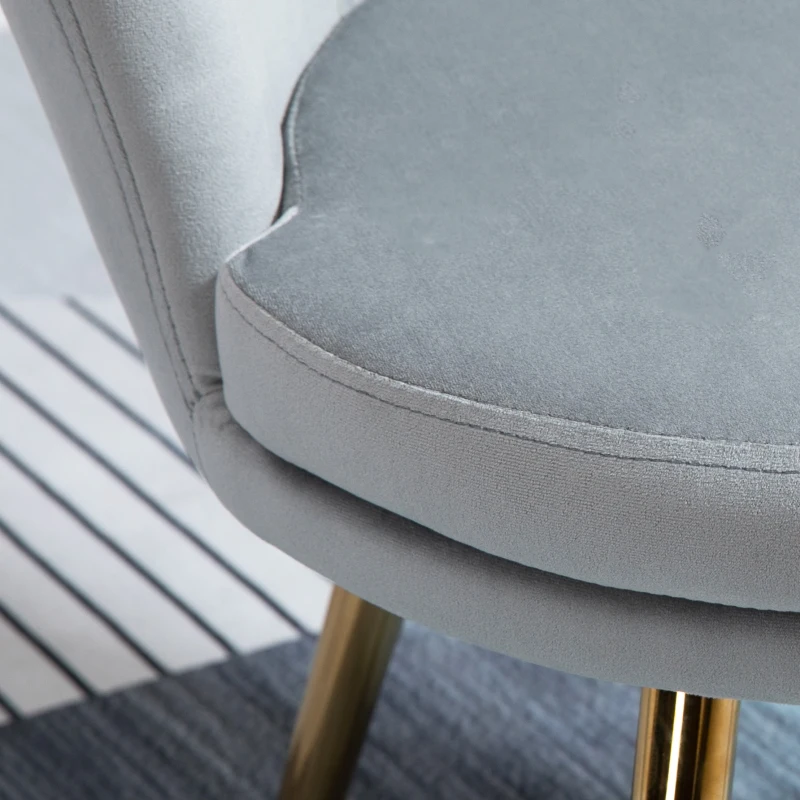 HOMCOM Accent Chair Modern Velvet-Touch Fabric Side Chair with Gold Metal Legs for Living Room & Dining Room, Grey