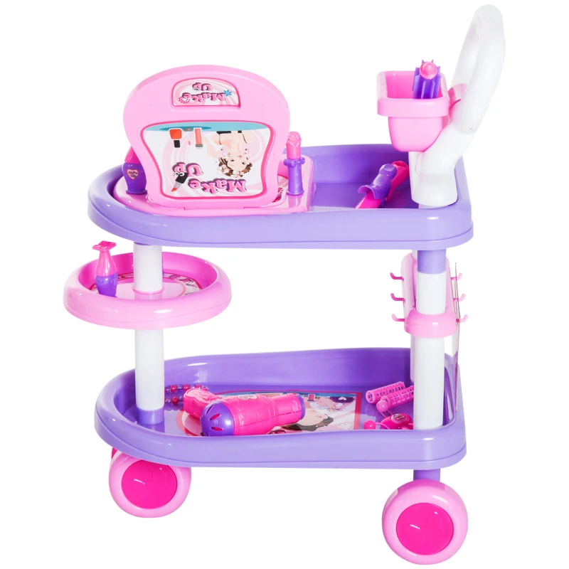 HOMCOM 38 Pcs Kids Pretend Hairdresser Role Play Set-Purple & Pink