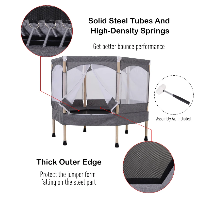 HOMCOM Kids 50-inch Outdoor Trampoline w/ Safety Enclosure Net and Spring Pad Grey