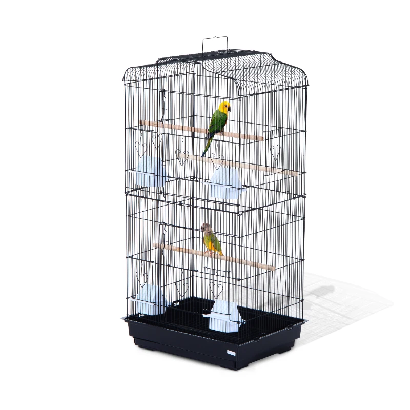 PawHut Large Metal Bird Cage for Parrot Parakeet Macaw Pet Supply Black 47.5L x 36W x 91H (cm)