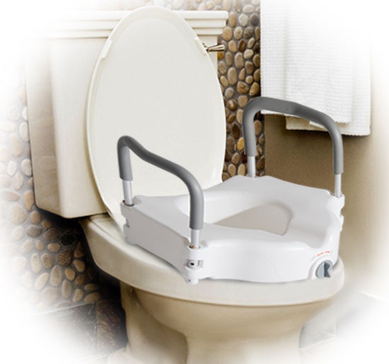 HOMCOM Raised Elevated Toilet Seat W/ Lock and Padded Arms, 52x44.3x33 cm-White