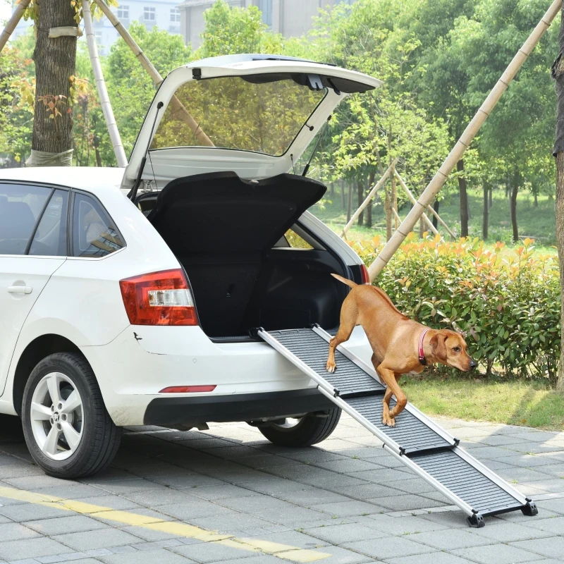 PawHut Telescoping Dog Car Ramp Lightweight Aluminium Alloy Frame Portable with Carry Handle, 71cm - 159cm