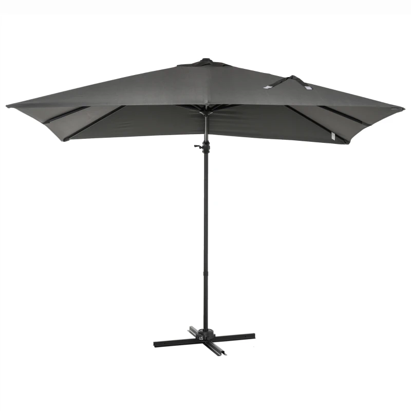 Outsunny 2.7 x 2.7 m Cantilever Parasol, Square Overhanging Umbrella with Cross Base, Crank Handle, Tilt, 360° Rotation and Aluminium Frame, Dark Grey