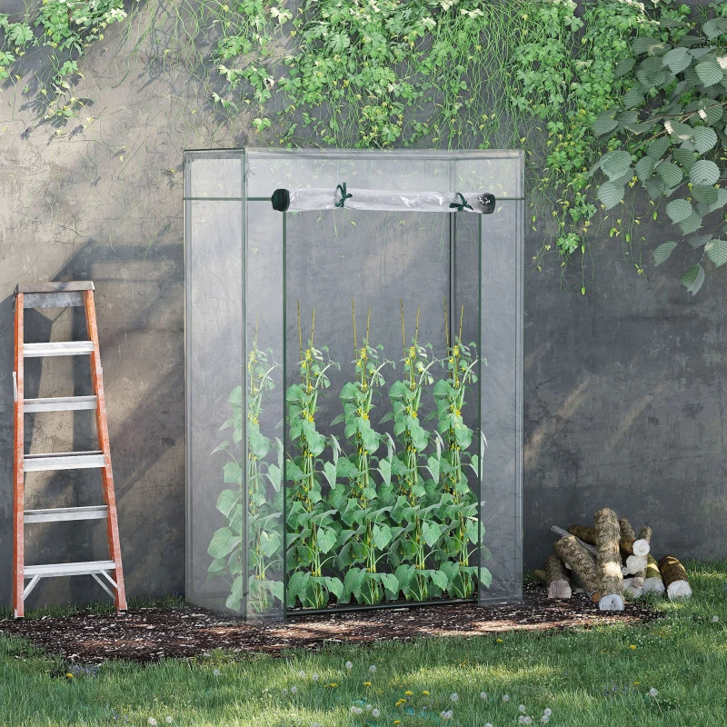 Outsunny Tomato Greenhouse with Roll-up Door, Mini Greenhouse with PVC Cover, Outdoor Grow House Small Green House for Yard, Balcony, Garden, 100 x 50 x 150cm, Clear