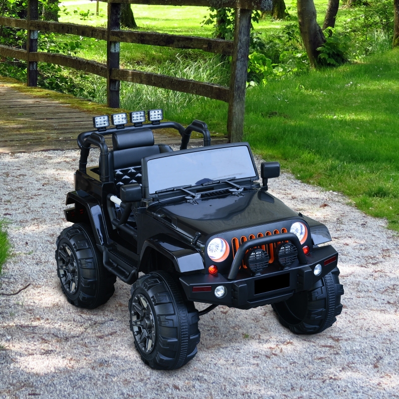HOMCOM 2 Speed Electric Ride On Car 12V Battery w/ Headlights MP3 Connection & Suspension Remote Control in Black
