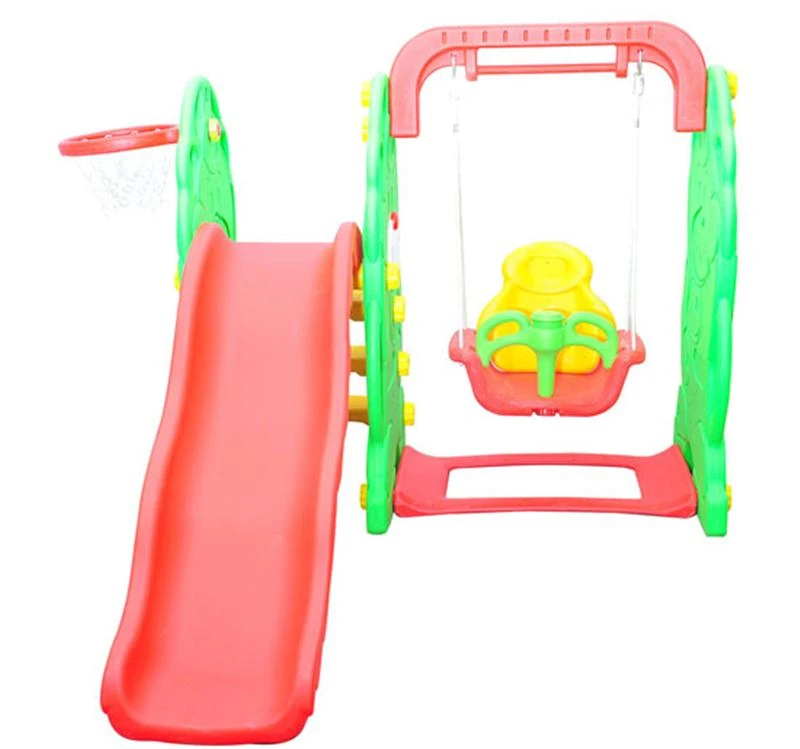 HOMCOM Kids Garden Playground W/ Swing, Slide and Basketball Hoop-Red/Green