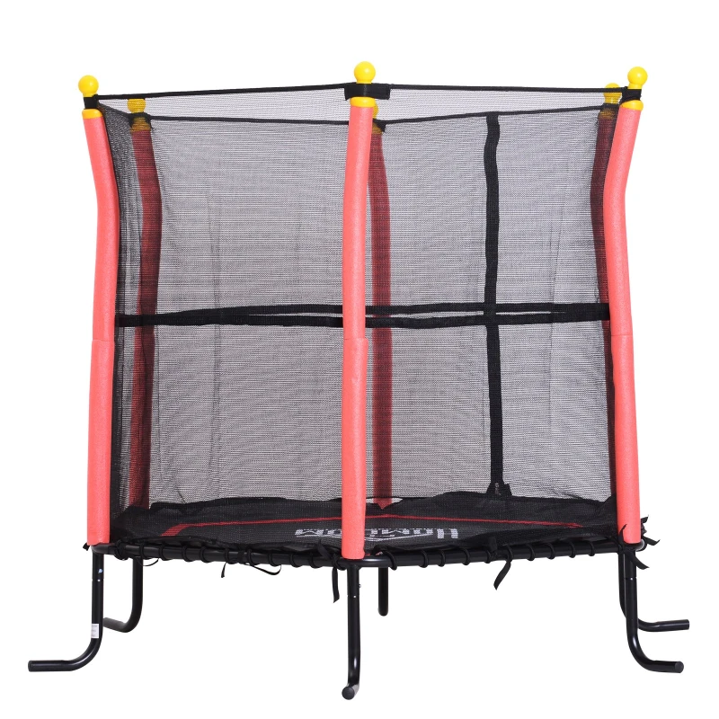 HOMCOM 5FT / 61 Inch Kids Mini Trampoline Bungee Design with Safety Enclosure Net Exercise Rebounder Six Legs Capacity to 60kg Red